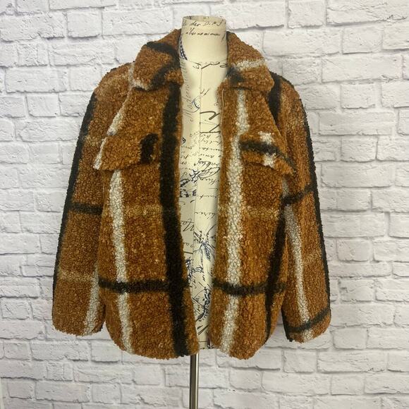 Stoosh Plaid Teddy Zip Up Coat - Size Medium - Picture 6 of 6